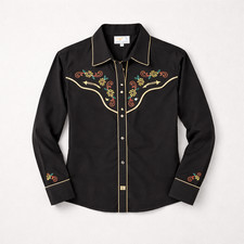 Panhandle Slim Black Embroidered Western Snap Shirt Size M Cowboy Rodeo picture