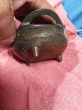 ANTIQUE 18/19th CENTURY CHINESE GOLD SPLASH BRONZE CENSER TRIPOD INCENSE QING picture