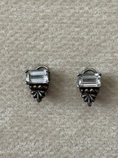Estate Rare Lagos Caviar Sterling Silver 14K Gold Topaz Glacier Pierced Earrings picture
