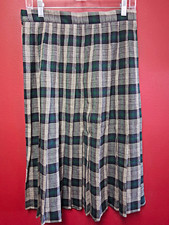 Talbots Petites 10P Green/Black/White Plaid Wool Pleated Lined Midi Skirt #47 picture
