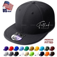 Premium Solid Fitted Baseball Cap Hat Blank Plain Flat Bill 9 Sizes Snapback New picture