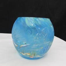 Fenton Blue GSE DAVE FETTY OOAK Ghost Ship JK SPINDLER Hand Painted Vase 13 W425 picture