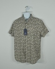 Ben Sherman Men's Shirt L Button Up Short Sleeve Floral Print DK Oatmeal NWT picture