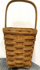 Longaberger 1995 Small Woven Wood Square Storage Basket w/ Handle & Liner 8x8x13 picture