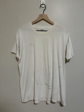 Vintage 1970s Paper Thin Burnout Thrashed Blank White Cotton Soft T Shirt Large picture