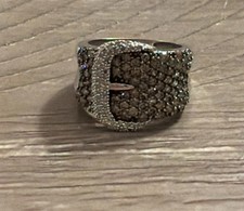 10k White Gold Pave Diamond Ring 1.7 -2.0 CTW Buckle Design Size 8.25 picture