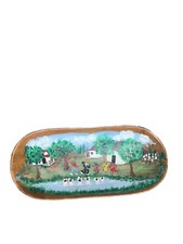VTG Hand Painted Wooden Oval Bowl Folk Art Signed Katigbak Philippines 16”x7.5” picture