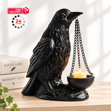 Gothic Raven Candle Holder Black Crow Tealight Halloween Tabletop Decor picture
