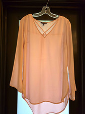 Express Women's Pink Chiffon V-Neck Lightweight Long Sleeve Blouse, Size S picture