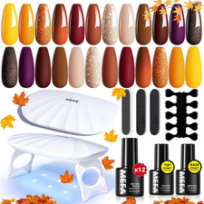 19 Pcs Gel Nail Polish Kit with U V Light, 12 Colors Fall Gel Nail Polish Set Bu picture