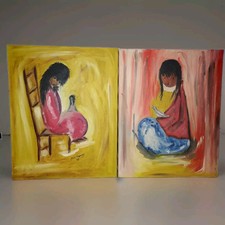 Painting Canvas Art Southwest Native White Dove DeGrazia Style Signed OOAK picture