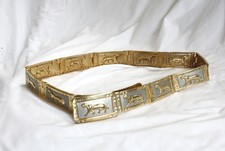 Vintage 90s Jaguar Motif Silver and Gold Metal Tile Gaga Style Link Belt 30