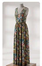 Olivia Grey 1X Plus Multicolor Floral Maxi Dress V-Neck Sleeveless Tie Waist picture