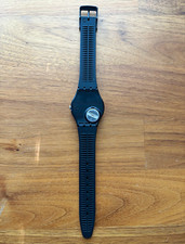 Swatch Gent Quartz Analog Wristwatch Pink Dial Black Plastic Case/Band 33mm picture