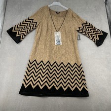 Tacera Womens 1X Brown Chevron Knit Shift Dress 3/4 Sleeve with Necklace NWT picture