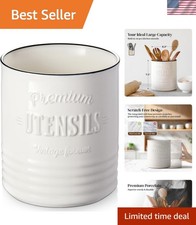 Vintage-Inspired 7.2'' Ceramic Utensil Holder with Cork Base for Kitchen Decor picture