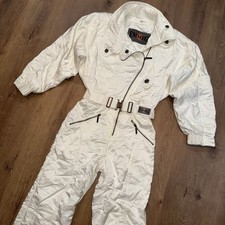 Emmegi Ski Suit One Piece Snowsuit Womens Snow Bib White Vintage 80s 90s Small picture