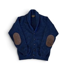 Vintage Eddie Bauer Wool Shawl Collar Suede Elbow Patch Cardigan XL Tall USA picture