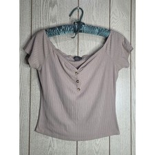 rue21 Mauve Ribbed Knit Henley Top L Off Shoulder Grunge Whimsigoth Y2K Baby Tee picture