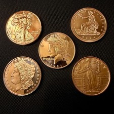 5pc Liberty Copper Round Set 1 oz .999 – Morgan Peace Walking Standing Seated picture