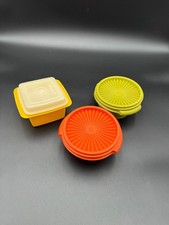 Vintage Tupperware Plastic Bowls & Lids Set 1970s Orange/Yellow/Green Pre-Owned picture