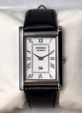 Vintage Refurbished Seiko Slim Tank White Quartz Japan Men's Wrist Watch picture