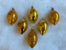 (6) Paragon? Mercury Glass Teardrop Christmas Tree Ornaments 1950s Vintage Gold picture