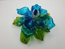 Mid Century Acrylic Lucite Blue & Green Flower Sculpture Vintage picture