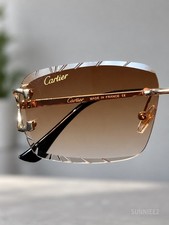 Cartier Big C Diamond Cut Brown Fade Rimless Glasses Gold Frame Designer Eyewear picture