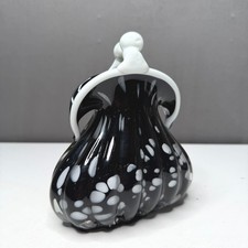 Vintage Murano Style Art Glass Coin Purse Vase Black White Hand Blown Heavy 6.5