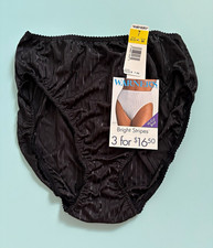 Vintage Warner's Bright Stripes Hi-Cut Brief Panties, Black Size 7, Style 55131 picture