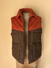 70’s Vtg Wrangler Quilted Orange Brown Colorblock Zip Up Puffer Vest Western picture