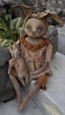 Primitive Handmade Rabbit Doll  Folk Art Handmade hand painted  picture