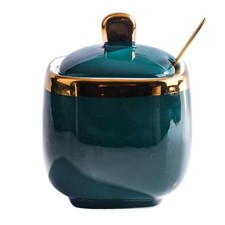 Ceramic Sugar Container with Lid and Spoon, Emerald Green picture