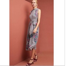 Vanessa Virginia Anthropologie Grey Embroidered Beaded Midi Dress Size 10 NEW picture