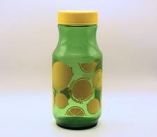 Vintage Anchor Hocking Green Lemonade Lemon Juice Jar Pitcher Carafe Yellow Lid picture