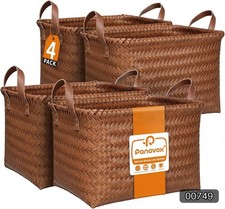 Wicker Storage Baskets 4 Pack Woven Shelf Bins Brown #R025 picture