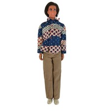 Vintage 1968 Mattel Ken Doll Mod Era Rooted Hair Polka Dot Shirt Tan Pants picture