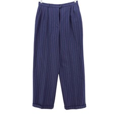 Le Painty Paris Vtg Pleated Wool Pants High Rise Herringbone Stripe Cuffed Sz 44 picture