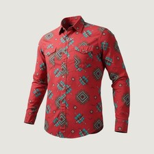 Vintage Wrangler Brushpopper Western Shirt Mens 16-34 Red Aztec Print Longsleeve picture