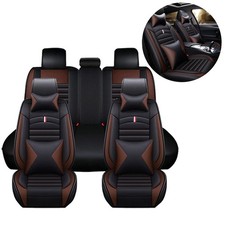 Full Set Luxury Faux Leather Seat Covers Front Rear 5-Seat with Pillow Universal picture