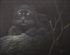FRASE ORIGINAL PAINTING BLACK LEOPARD CAT WILDLIFE ART DU DNR DUCK STAMP ARTIST picture