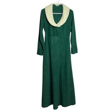 Vtg 1970s Cherri Lynn Jr Womens Long Robe Size S Green Velour Button Cottagecore picture