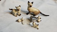 Vintage Hagen Renaker Hagen Renaker Siamese Cat Family 6 Pcs w/ Silver Milk Pail picture