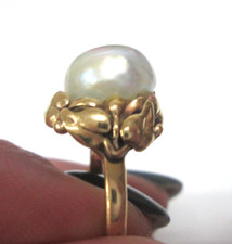 vintage STUNNING MING'S HAWAII 11 MM PEARL 14K YELLOW GOLD SIGNED RING SIZE 5 picture