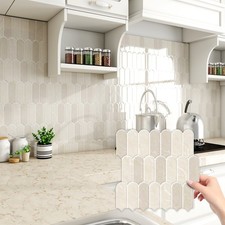 10/20/30PCS 3D Peel and Stick Backsplash,Beige White Marble Wall Tile Sticker picture