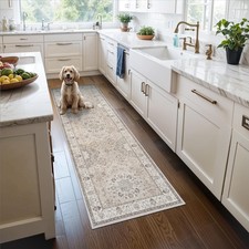 Vintage Washable Runner Rug 2x6 - Soft Non-Slip Farmhouse Entryway Mat, Stain Re picture