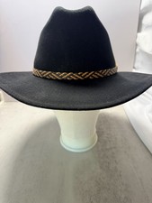 VTG J Hats Americana Cowboy Hat 100% Wool Felt Black Broken Hat Band/Feather picture