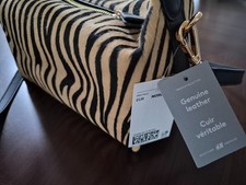 H&M Premium Selection Leather Zebra Crossbody Bag Black Beige NWT Genuine Cow picture