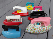 COLLECTION 7 VINTAGE TOY TIN IRONS WOLVERINE OHIO ART GABRIEL SUNNY MISS picture